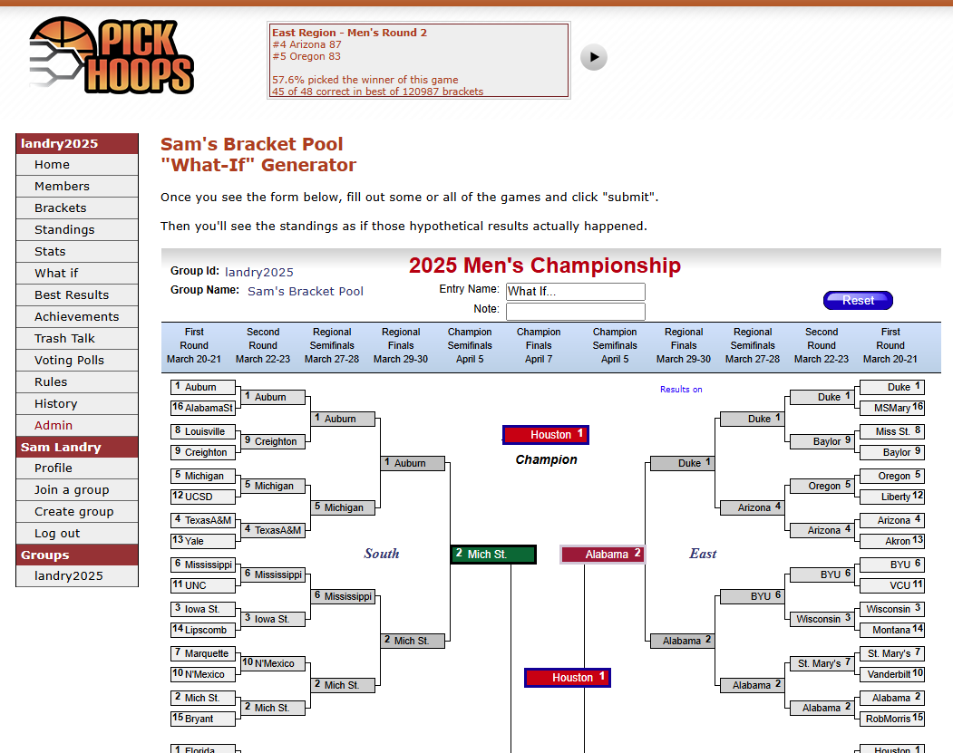 Use this bracket form to generate hypothetical tournament outcomes.